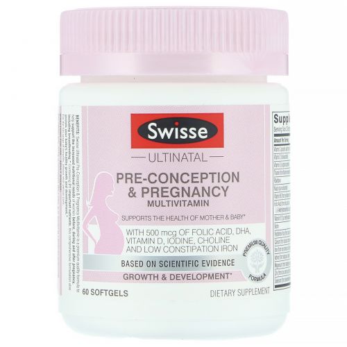 Swisse, Ultinatal, мультивитамин для приема в период до зачатия и во время беременности, 60 мягких таблеток