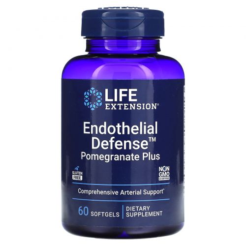 Life Extension, эндотелиальная защита, экстракт граната Pomegranate Plus, 60 капсул