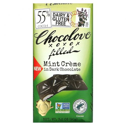 Chocolove, Мятный крем в темном шоколаде, 55% какао, 90 г (3,2 унции)