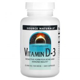 Source Naturals, Витамин D-3, 5000 МЕ, 240 капсул