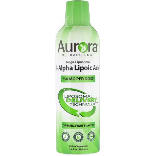 Aurora Nutrascience, Mega-Liposomal R-Alpha Lipoic Acid, натуральный фруктовый вкус, 750 мг, 16 ж. унц. (480 мл)