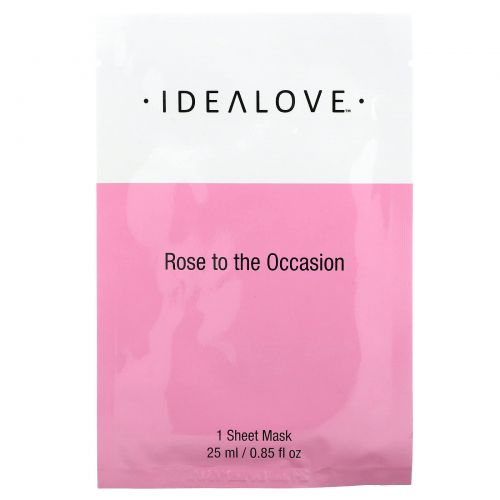 Idealove, Rose to the Occasion, тканевая косметическая маска с розовым маслом, 1 шт., 25 мл (0,85 жидк. унции)