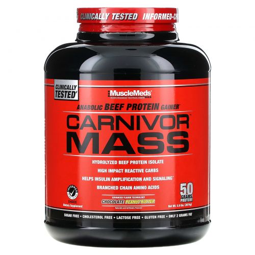 MuscleMeds, Формула для набора массы Carnivor Mass, шоколадно-арахисовая паста, 6 фунтов (2744 г)