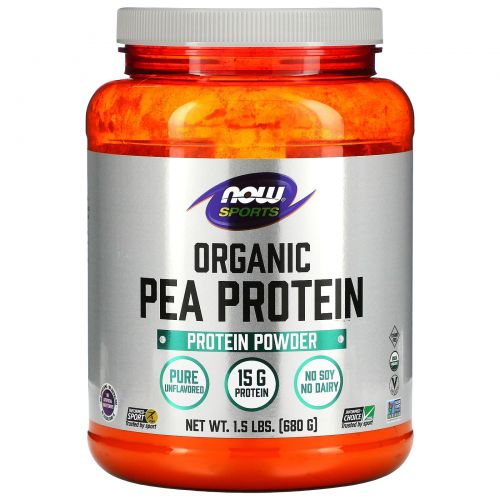 Now Foods, Органический гороховый протеин для спортсменов, натуральный вкус, без ароматизаторов, 1,5 фунта (680 г)