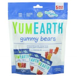 YumEarth, Мишки Гамми, 4 вкуса, 5 упаковок, каждая по 0,7 унции (20 г)