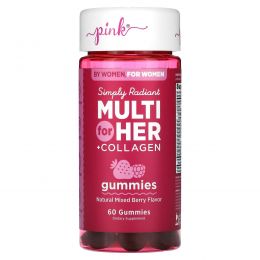 Pink, Simply Radiant Multi For Her + Collagen, ягодное ассорти, 60 жевательных таблеток