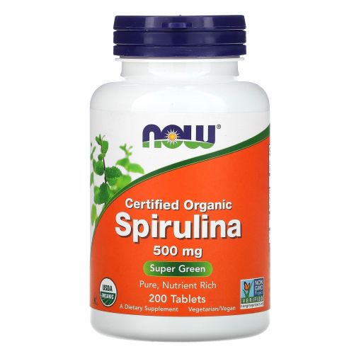 Now Foods, Certified Organic Spirulina, 500 mg, 200 Tablets