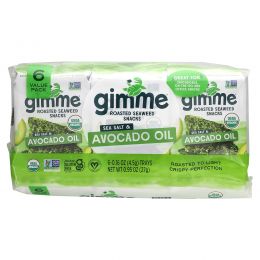 gimMe, Premium Roasted Seaweed, Sea Salt & Avocado Oil, 6 Pack. 0.16 oz (4.5 g) Each