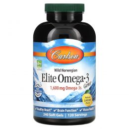 Carlson Labs, Elite Omega 3 Gems, Natural Lemon, 1,600 mg, 240 Soft Gels