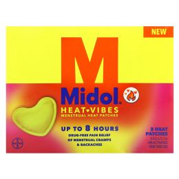 Midol, Heat Vibes, менструальные теплые пластыри, 3 тепловых пластыря