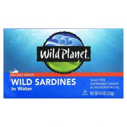 Wild Planet, Wild Sardines In Water, No Salt Added, 4.4 oz (125 g)