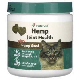 NaturVet, Hemp Joint Health Plus Hemp Seed, для кошек, 60 жевательных таблеток, 90 г (3 унции)