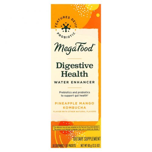MegaFood, Digestive Health Water Enhancer, Pineapple Mango Kombucha, 10 Packets, 0.21 oz (6 g) Each