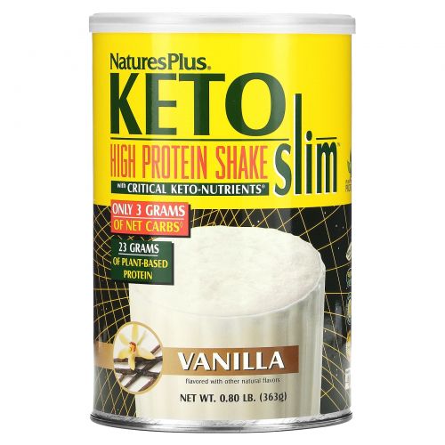 Nature's Plus, Keto Slim, насыщенный протеиновый коктейль, ваниль, 0,80 фунта (363 г)