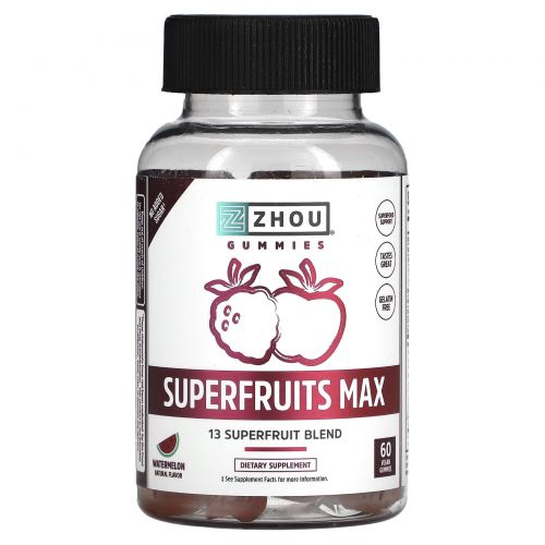 Zhou Nutrition, Superfruits Max, арбуз, 60 веганских жевательных мармеладок