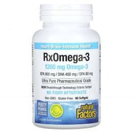 Natural Factors, RxOmega-3, EPA 400 mg /DHA 200 mg, 630 mg, 60 Enteripure Softgels