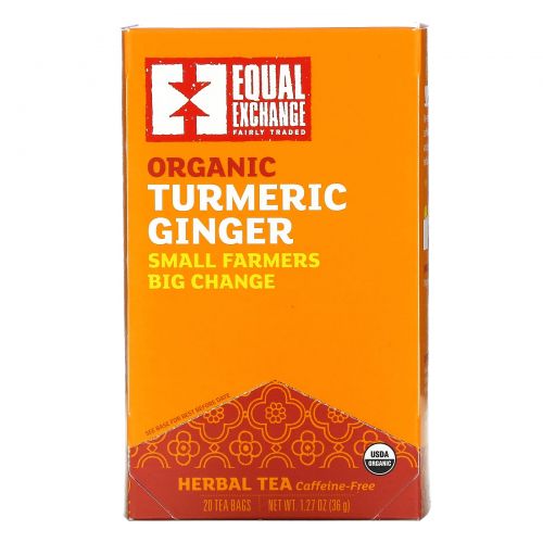 Equal Exchange, Organic Turmeric Ginger Herbal Tea, Caffeine-Free, 20 Tea Bags, 1.27 oz (36 g)