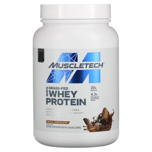 Muscletech, 100% Grass-Fed Whey Protein, Triple Chocolate, 1.8 lbs (816 g)