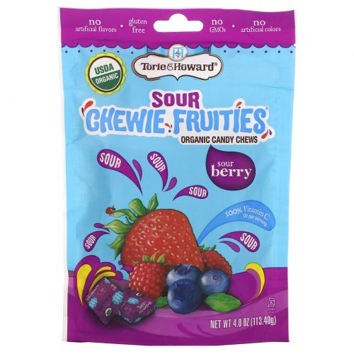 Torie & Howard, Sour Chewie Fruities, органические жевательные конфеты, с кислинкой, 113,40 г (4 унции)