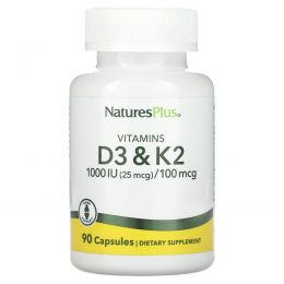 Nature's Plus, Витамин D3 / Витамин K2, 1000 МЕ / 100 мкг, 90 растительных капсул