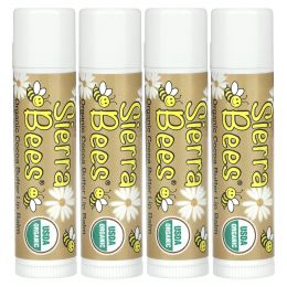 Sierra Bees, Органические бальзамы для губ, какао-масло, 4 штуки в упаковке весом 0,15 унции (4,25 г) каждая