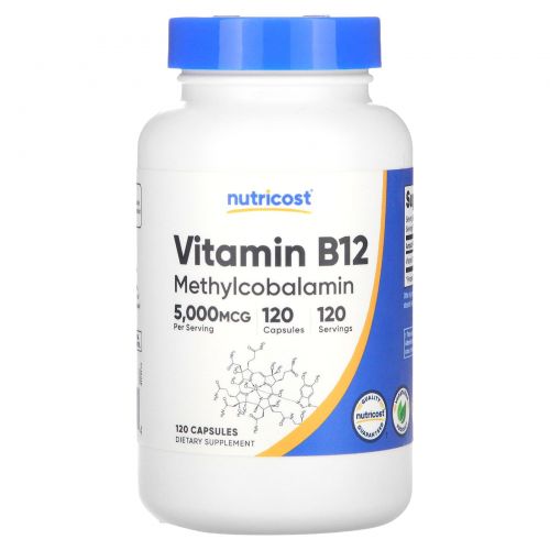 Nutricost, витамин B12, 5000 мкг, 120 капсул