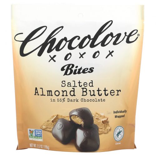 Chocolove, Bites, Salted Almond Butter in 55% Dark Chocolate, 3.5 oz (100 g)