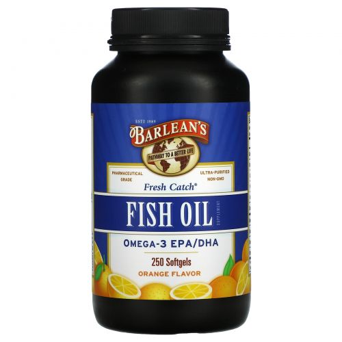 Barlean's, Fresh Catch, Рыбий жир, Омега-3 EPA/DHA, Вкус апельсина, 1000 мг, 250 гелевых капсул