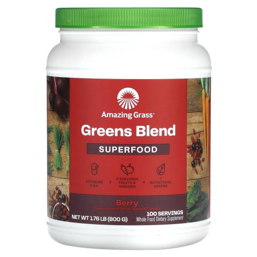 Amazing Grass, Зеленая суперпища, порошок для приготовления ягодного напитка, 28,2 унции (800 г)
