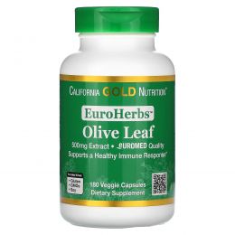 California Gold Nutrition, EuroHerbs, Olive Leaf Extract, 500 mg, 180 Veggie Capsules