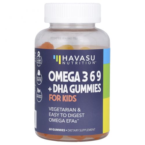 Havasu Nutrition, омега-3, 6, 9, жевательные таблетки с ДГК для детей, 60 жевательных таблеток