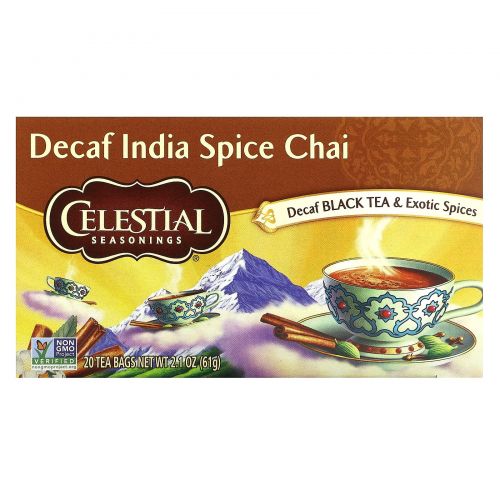 Celestial Seasonings, черный чай с экзотическими специями, индийский чай со специями, без кофеина, 20 чайных пакетиков, 61 г (2,1 унции)