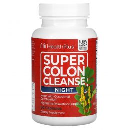 Health Plus Inc., Super Colon Cleanse, средство для ночной очистки кишечника, 90 капсул