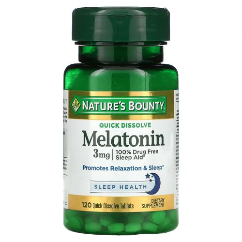 Nature's Bounty, Melatonin, Natural Cherry Flavor, 3 mg, 120 Quick Dissolve Tablets