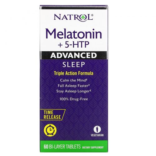 Natrol, Advanced Sleep Melatonin +5-HTP, 60 Bi-Layer Tablets