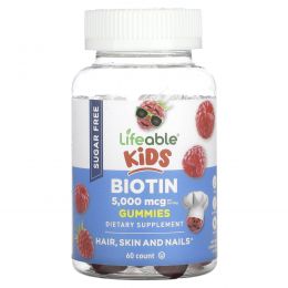 Lifeable, Kids Biotin Gummies, малина, 2500 мкг, 60 шт.