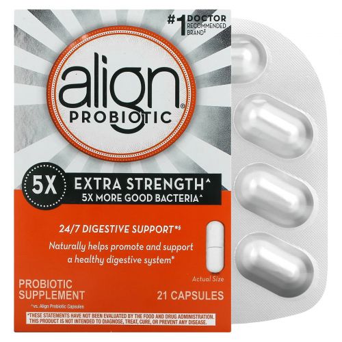 Align Probiotics, Поддержка пищеварения 24/7, пробиотическая добавка, экстрасила, 21 капсула