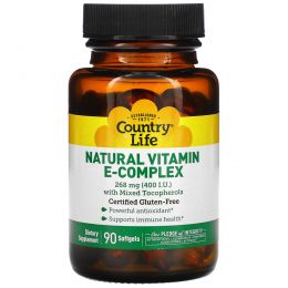 Country Life, Комплекс натуральных витаминов группы E, 400 МЕ, 90 гелевых капсул
