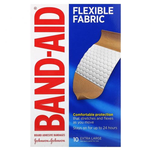 Band Aid, лейкопластыри, гибкая ткань, очень большие, 10 шт.