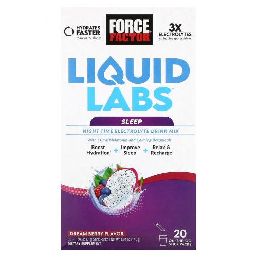 Force Factor, Liquid Labs, Sleep, Dream Berry, 20 пакетиков по 7 г (0,25 унции)