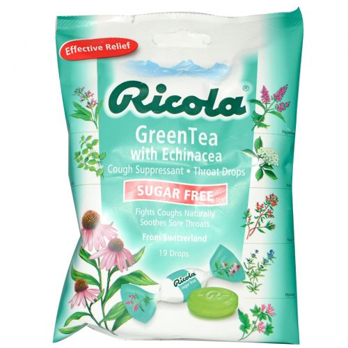 Ricola, Зеленый чай с эхинацеей, Без сахара, 19 леденцов