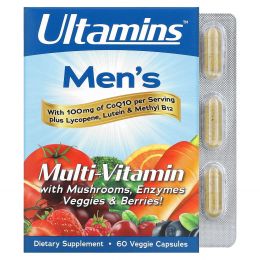 Ultamins, Мужской мультивитаминный комплекс с CoQ10, грибами, ферментами, овощами и ягодами, 60 растительных капсул
