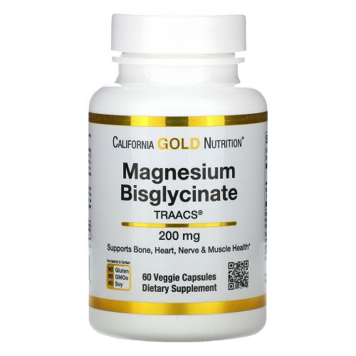 California Gold Nutrition, Magnesium Bisglycinate, 200 mg, 60 Veggie Capsules