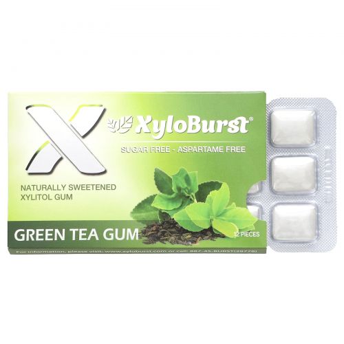 Xyloburst, натурально подслащенная ксилитоловая камедь, со вкусом зеленого чая, 12 шт.