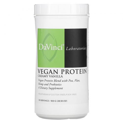 DaVinci Laboratories of Vermont, Vegan Protein, крем со вкусом ванили, 810 г (28,58 унции)