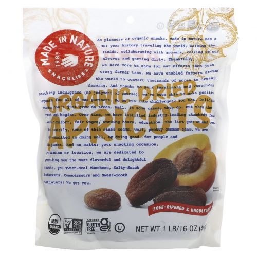 Made in Nature, Organic Dried Apricots, In The Buff Supersnacks, 1 lb (454 g)