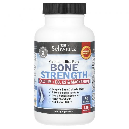 BioSchwartz, Bone Strength, кальций + D3, K2 и магний, 120 капсул