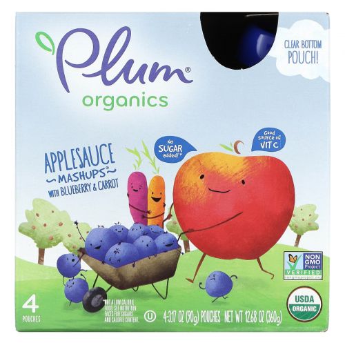 Plum Organics, Органическая смесь, "Черничный взрыв", 4 упаковки по 3,17 унции (90 г)