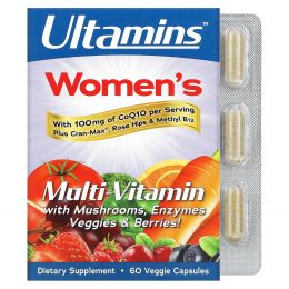 Ultamins, Женский мультивитаминный комплекс с CoQ10, грибами, ферментами, овощами и ягодами, 60 растительных капсул
