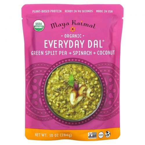 Maya Kaimal, Organic Everyday Dal, Green Split Pea + Spinach + Coconut, 10 oz (284 g)